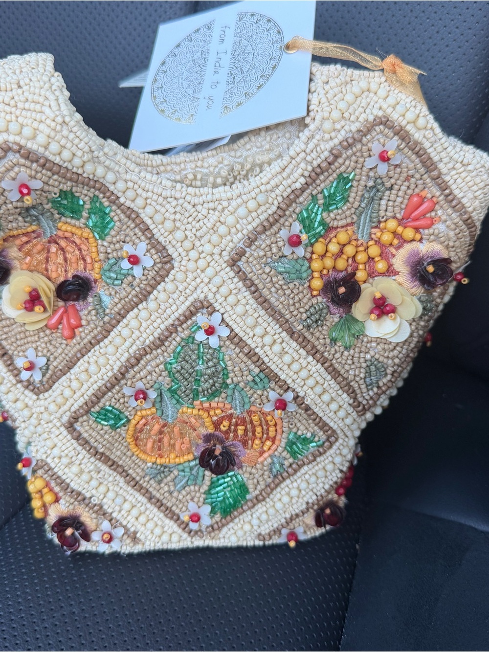 Hand-Beaded Floral Mini Bag in Cream